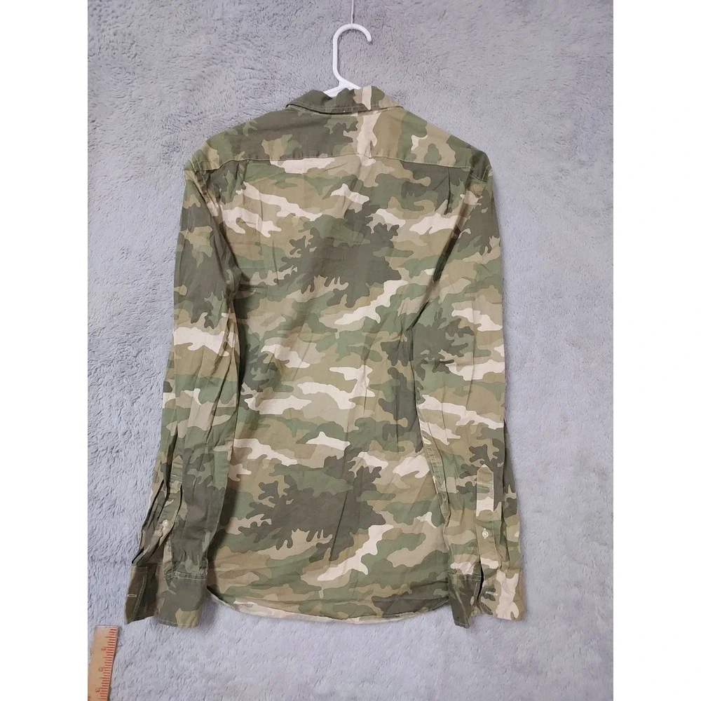J Crew Shirt Mens Large Slim Fit Flex Camo Green Stretch Oxford Green Hunting L